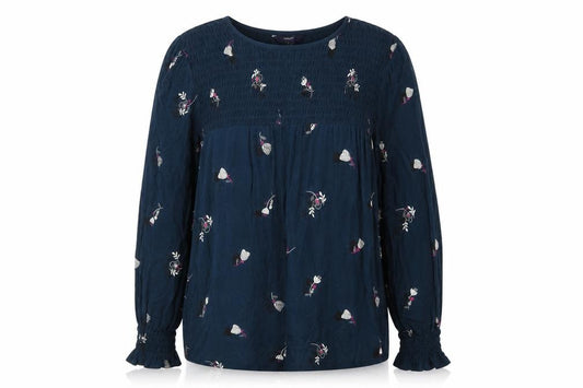 Next Women Blue UK 16 Floral Smocked Long Sleeve Blouse