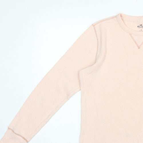 Hollister Men's Pink M Waffle Knit Long Sleeve Crew Neck Logo T-Shirt