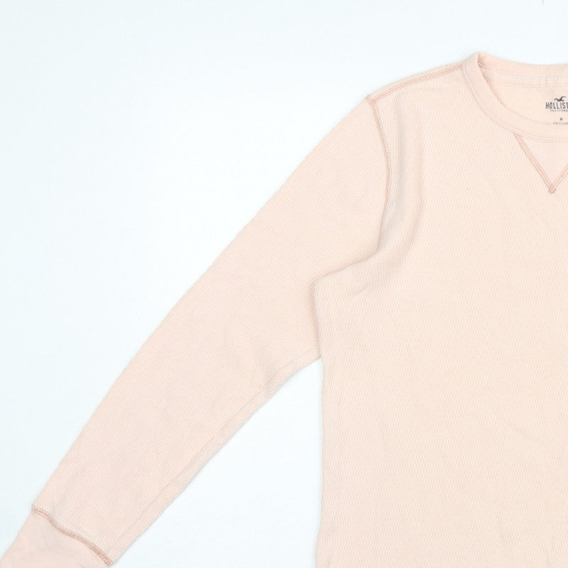 Hollister Men's Pink M Waffle Knit Long Sleeve Crew Neck Logo T-Shirt