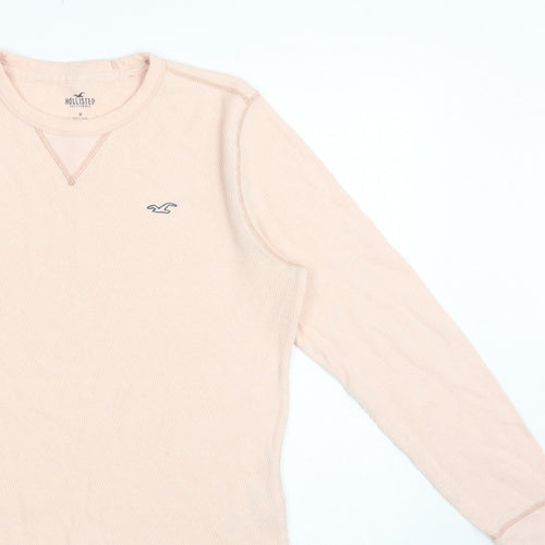 Hollister Men's Pink M Waffle Knit Long Sleeve Crew Neck Logo T-Shirt