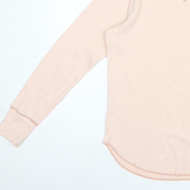Hollister Men's Pink M Waffle Knit Long Sleeve Crew Neck Logo T-Shirt