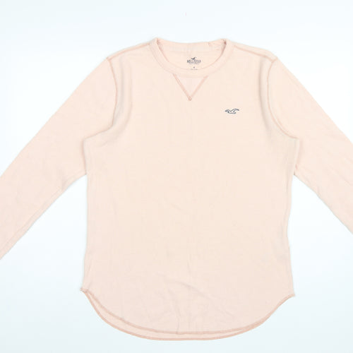 Hollister Men's Pink M Waffle Knit Long Sleeve Crew Neck Logo T-Shirt