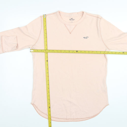 Hollister Men's Pink M Waffle Knit Long Sleeve Crew Neck Logo T-Shirt