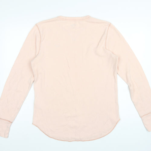 Hollister Men's Pink M Waffle Knit Long Sleeve Crew Neck Logo T-Shirt