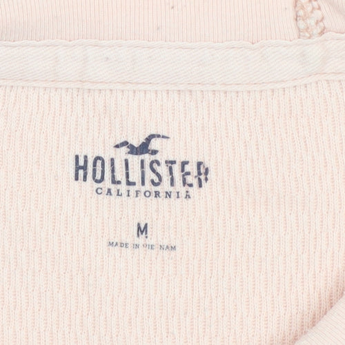 Hollister Men's Pink M Waffle Knit Long Sleeve Crew Neck Logo T-Shirt