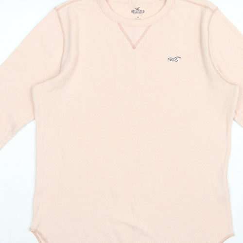 Hollister Men's Pink M Waffle Knit Long Sleeve Crew Neck Logo T-Shirt