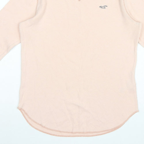 Hollister Men's Pink M Waffle Knit Long Sleeve Crew Neck Logo T-Shirt