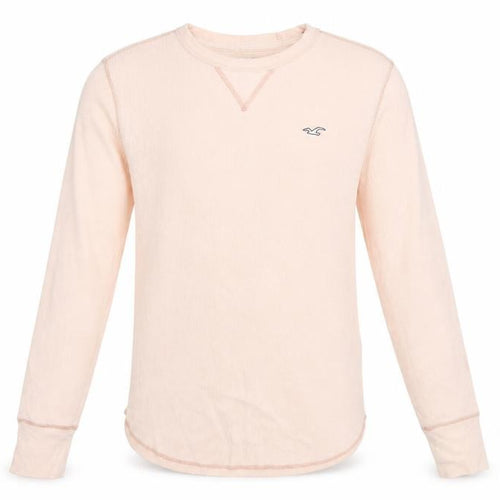 Hollister Men's Pink M Waffle Knit Long Sleeve Crew Neck Logo T-Shirt