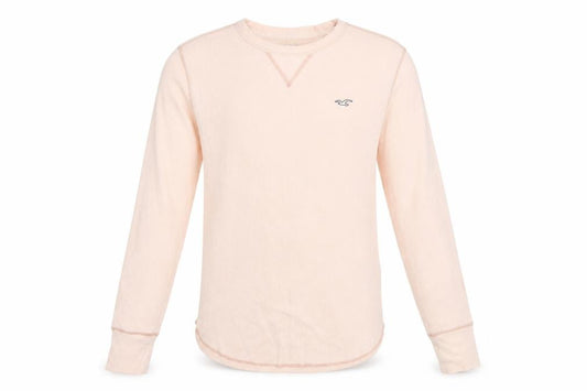 Hollister Men's Pink M Waffle Knit Long Sleeve Crew Neck Logo T-Shirt