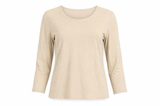 Gerry Weber Women Beige UK 12 Beaded Sequin Bell Sleeve Jersey Top