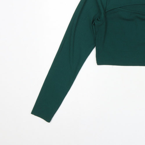 Pink Vanilla Women Green UK 14 Cropped Rib Knit Long Sleeve T-Shirt