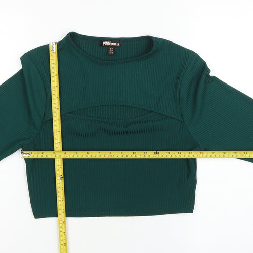 Pink Vanilla Women Green UK 14 Cropped Rib Knit Long Sleeve T-Shirt