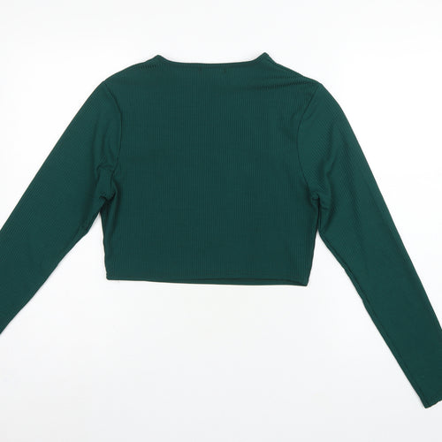 Pink Vanilla Women Green UK 14 Cropped Rib Knit Long Sleeve T-Shirt