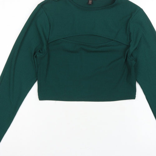 Pink Vanilla Women Green UK 14 Cropped Rib Knit Long Sleeve T-Shirt