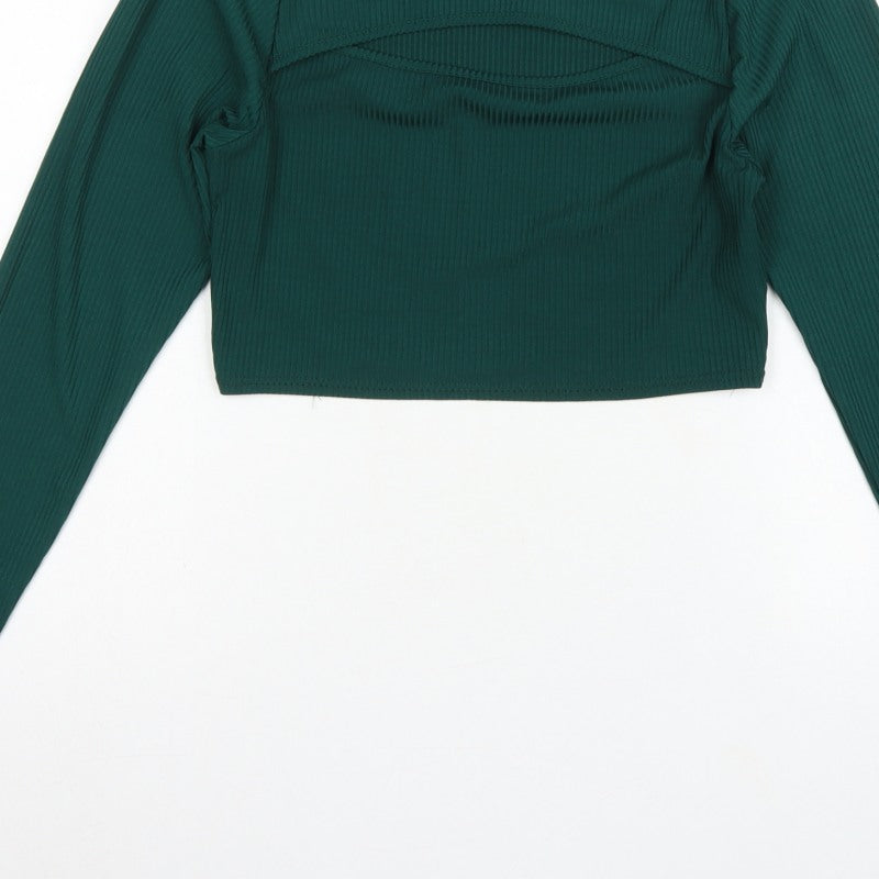 Pink Vanilla Women Green UK 14 Cropped Rib Knit Long Sleeve T-Shirt
