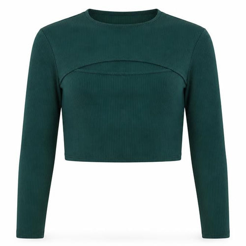 Pink Vanilla Women Green UK 14 Cropped Rib Knit Long Sleeve T-Shirt