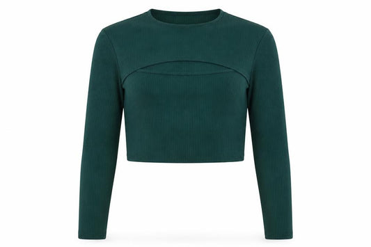 Pink Vanilla Women Green UK 14 Cropped Rib Knit Long Sleeve T-Shirt