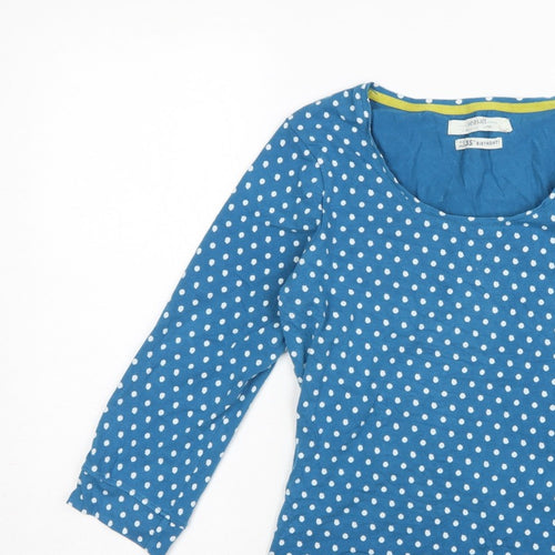 Seasalt Women Blue Polka Dot UK 12 3/4 Bell Sleeve Jersey T-Shirt