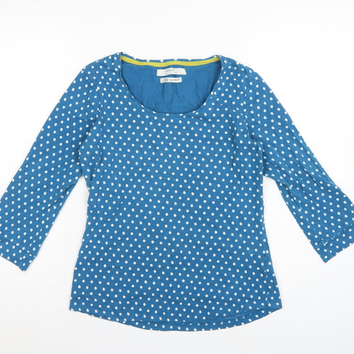 Seasalt Women Blue Polka Dot UK 12 3/4 Bell Sleeve Jersey T-Shirt