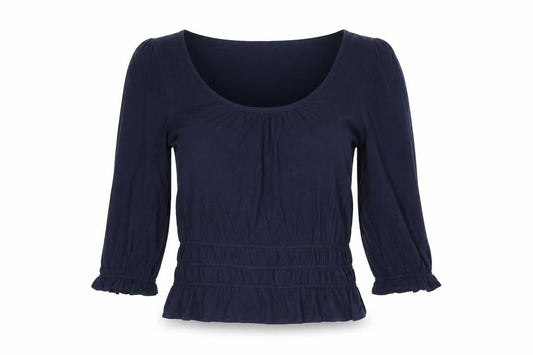 Boden Women Blue UK 12 Jersey Blouse Scoop Neck Balloon Sleeve