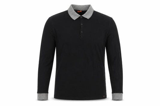 Hugo Boss Mens Black Grey Long Sleeve Cotton Polo Shirt L Logo