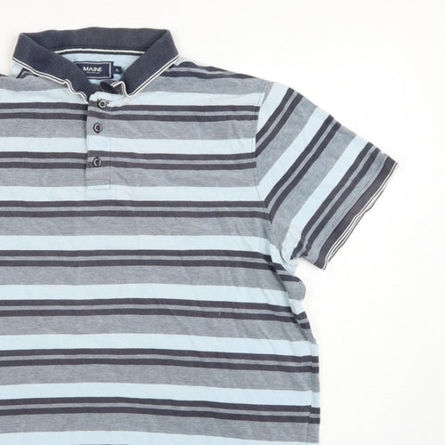 Maine New England Men's Blue Striped Cotton Polo Shirt XL Short Sleeve