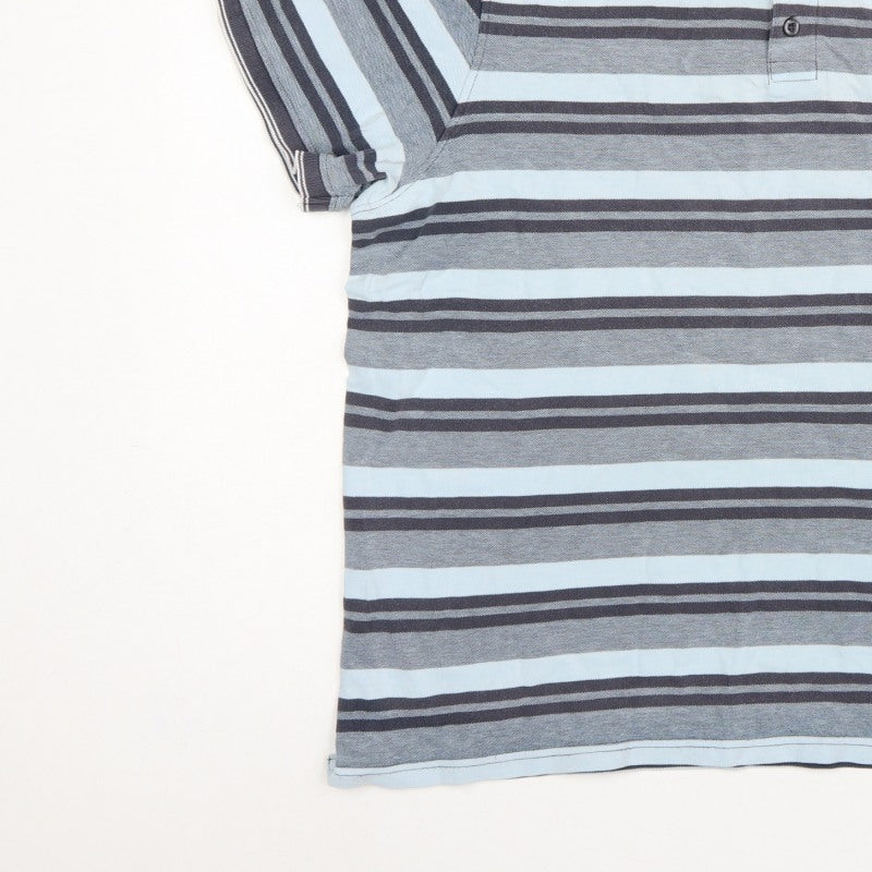 Maine New England Men's Blue Striped Cotton Polo Shirt XL Short Sleeve