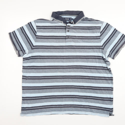 Maine New England Men's Blue Striped Cotton Polo Shirt XL Short Sleeve