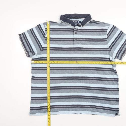 Maine New England Men's Blue Striped Cotton Polo Shirt XL Short Sleeve