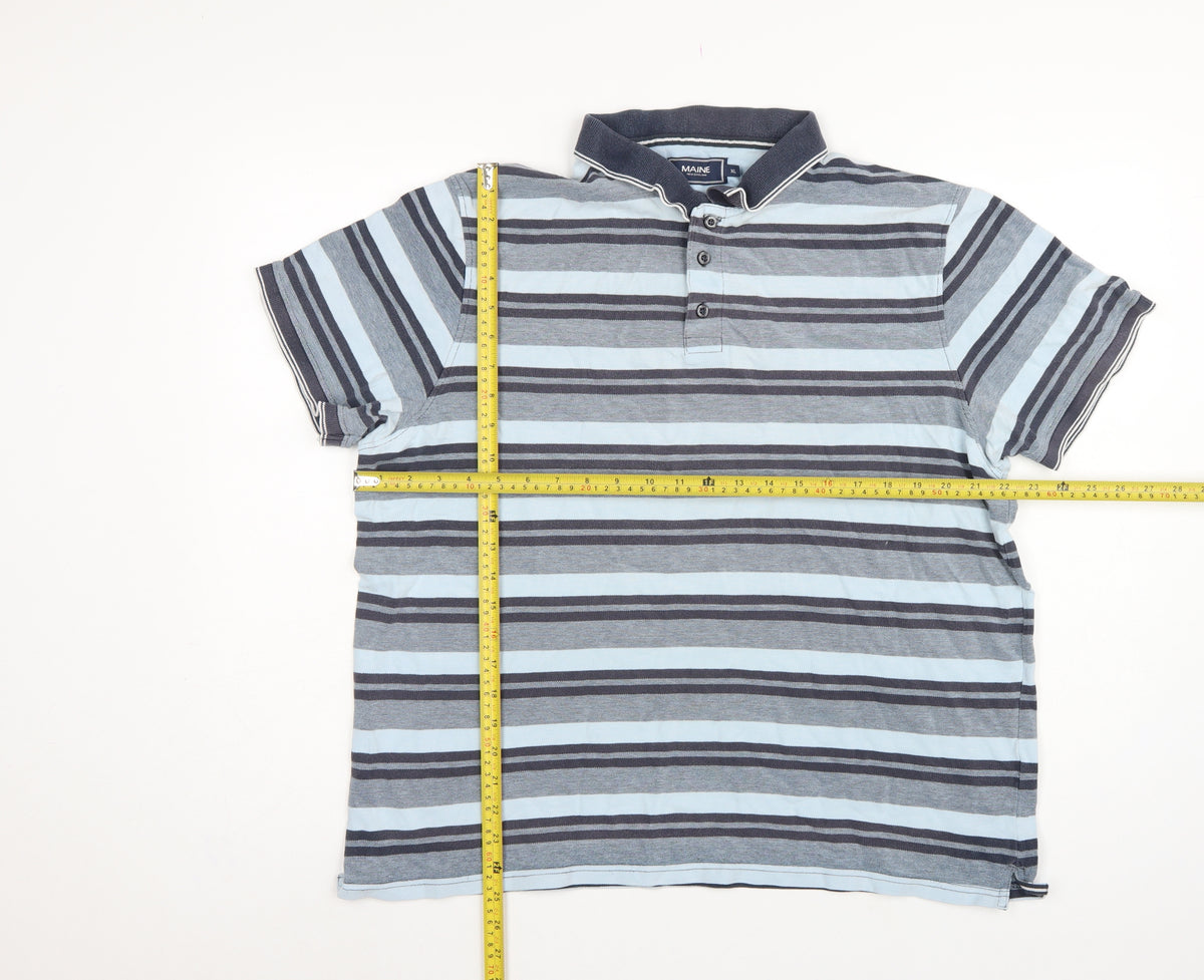 Maine New England Men's Blue Striped Cotton Polo Shirt XL Short Sleeve