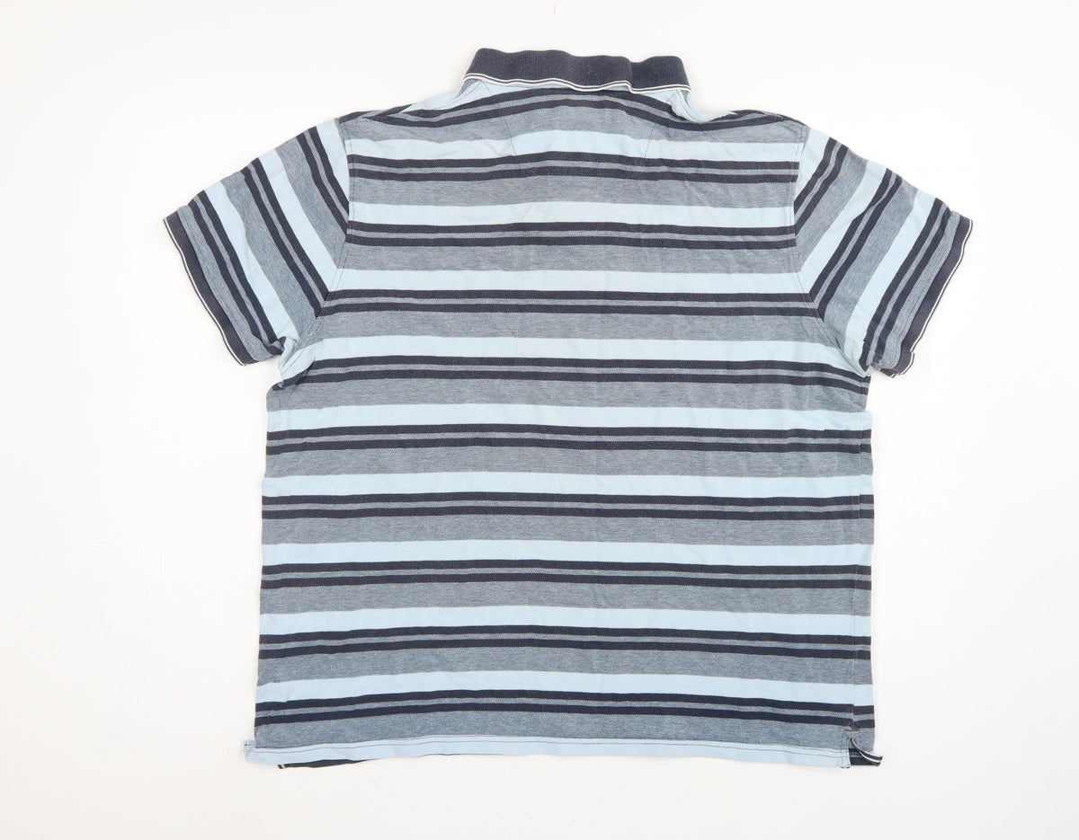 Maine New England Men's Blue Striped Cotton Polo Shirt XL Short Sleeve