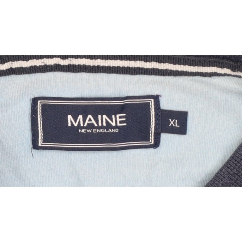 Maine New England Men's Blue Striped Cotton Polo Shirt XL Short Sleeve