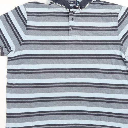Maine New England Men's Blue Striped Cotton Polo Shirt XL Short Sleeve
