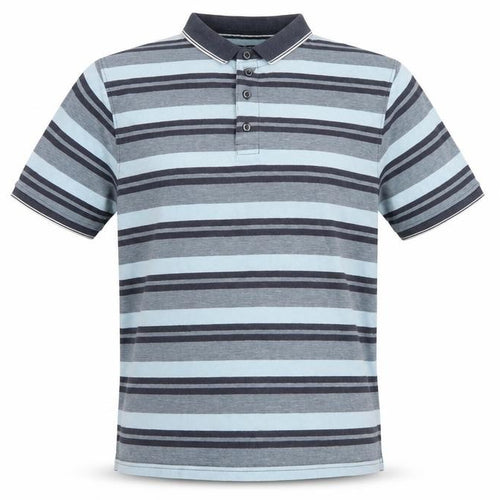 Maine New England Men's Blue Striped Cotton Polo Shirt XL Short Sleeve