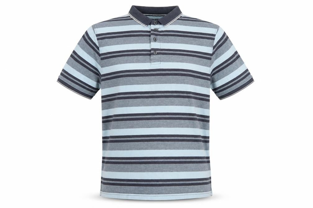 Maine New England Men's Blue Striped Cotton Polo Shirt XL Short Sleeve