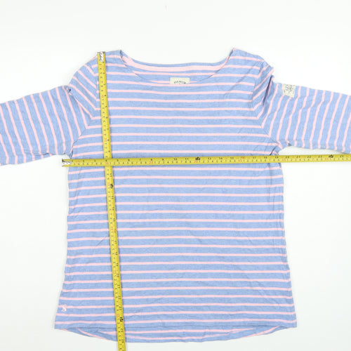 Joules Women Blue Pink Striped Boat Neck Long Sleeve Jersey Top UK 16