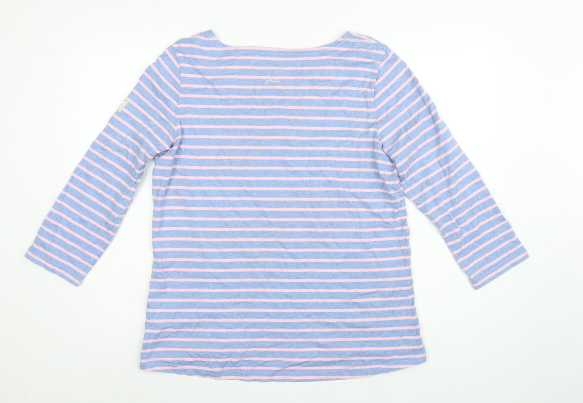 Joules Women Blue Pink Striped Boat Neck Long Sleeve Jersey Top UK 16