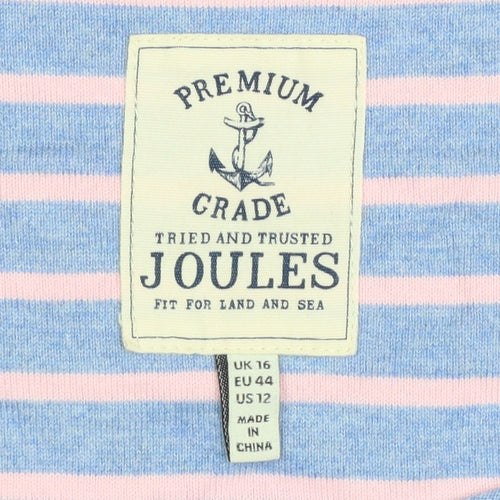 Joules Women Blue Pink Striped Boat Neck Long Sleeve Jersey Top UK 16