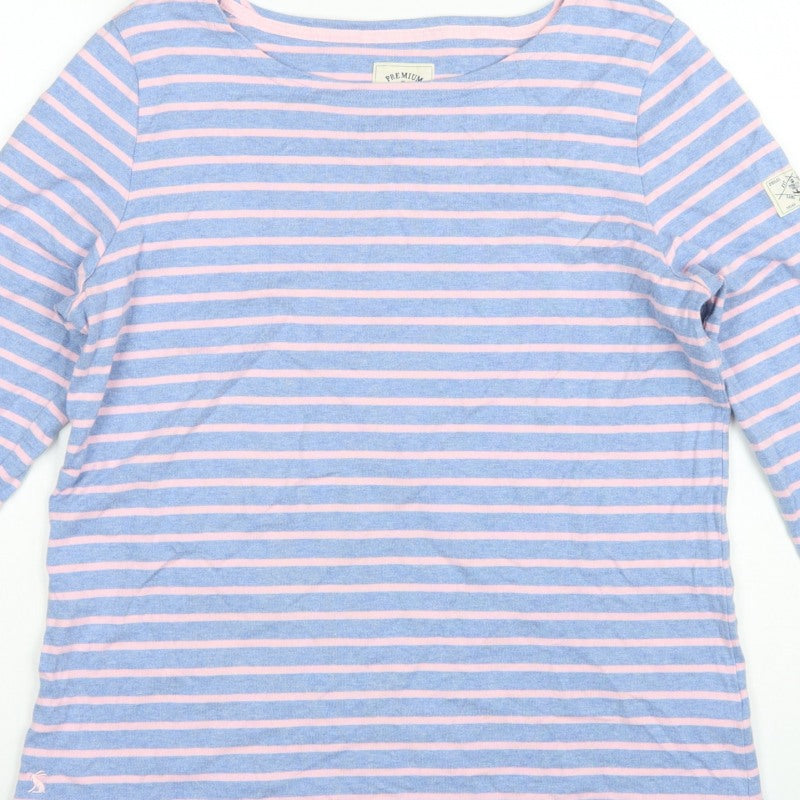 Joules Women Blue Pink Striped Boat Neck Long Sleeve Jersey Top UK 16