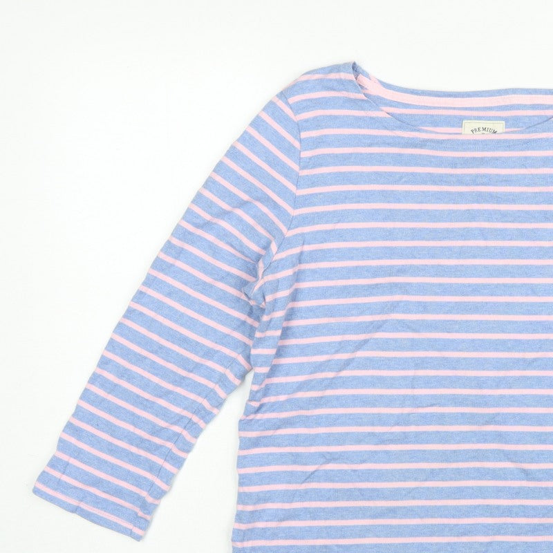 Joules Women Blue Pink Striped Boat Neck Long Sleeve Jersey Top UK 16