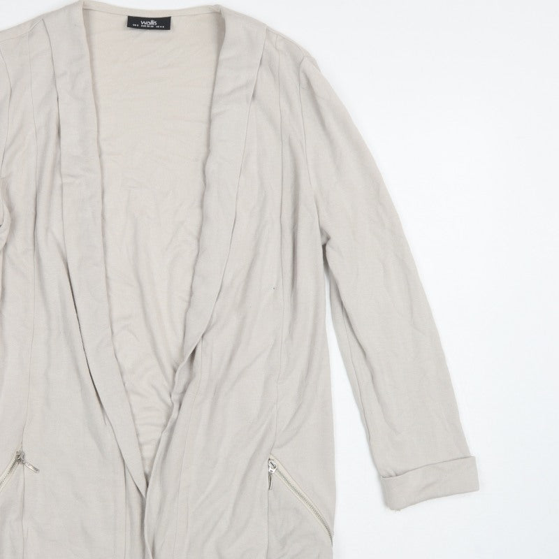 Wallis Women’s Beige UK S Open Longline Zip Pocket Cardigan