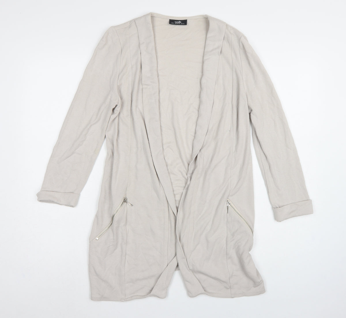 Wallis Women’s Beige UK S Open Longline Zip Pocket Cardigan