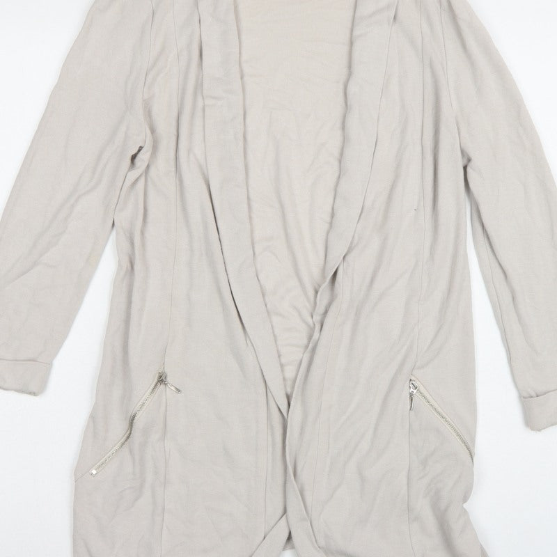 Wallis Women’s Beige UK S Open Longline Zip Pocket Cardigan