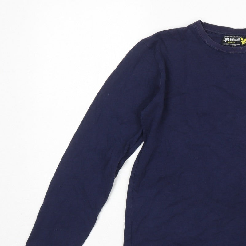 Additional view of Lyle & Scott boys’ blue 14-15 years basic long sleeve logo t-shirt