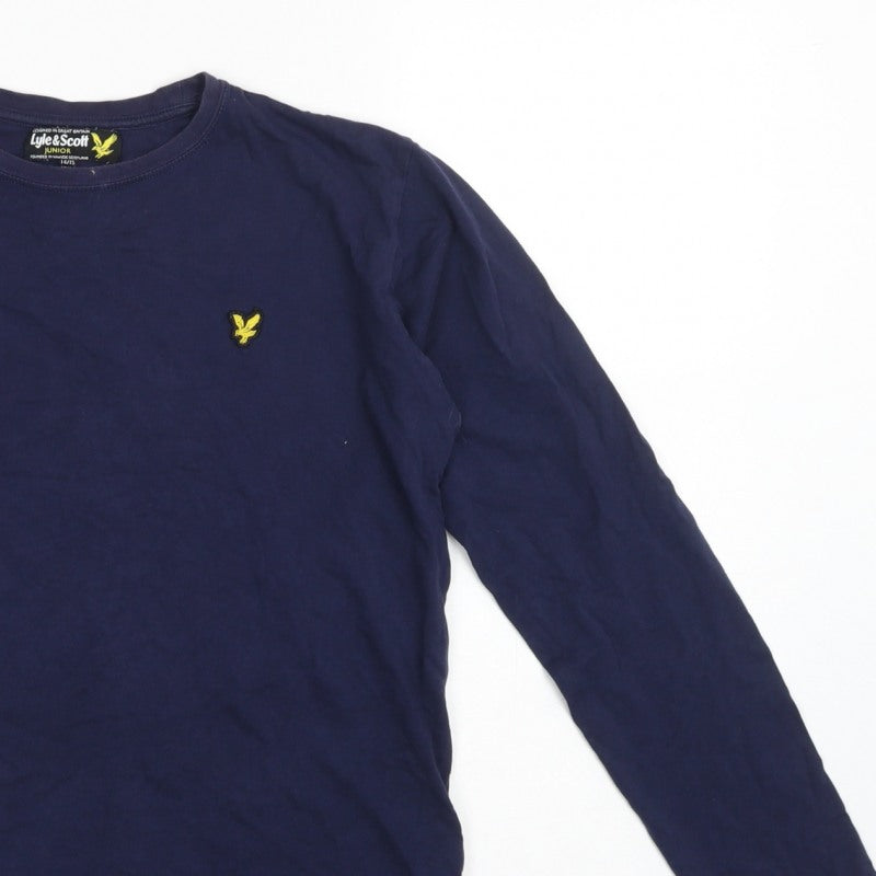 Additional view of Lyle & Scott boys’ blue 14-15 years basic long sleeve logo t-shirt