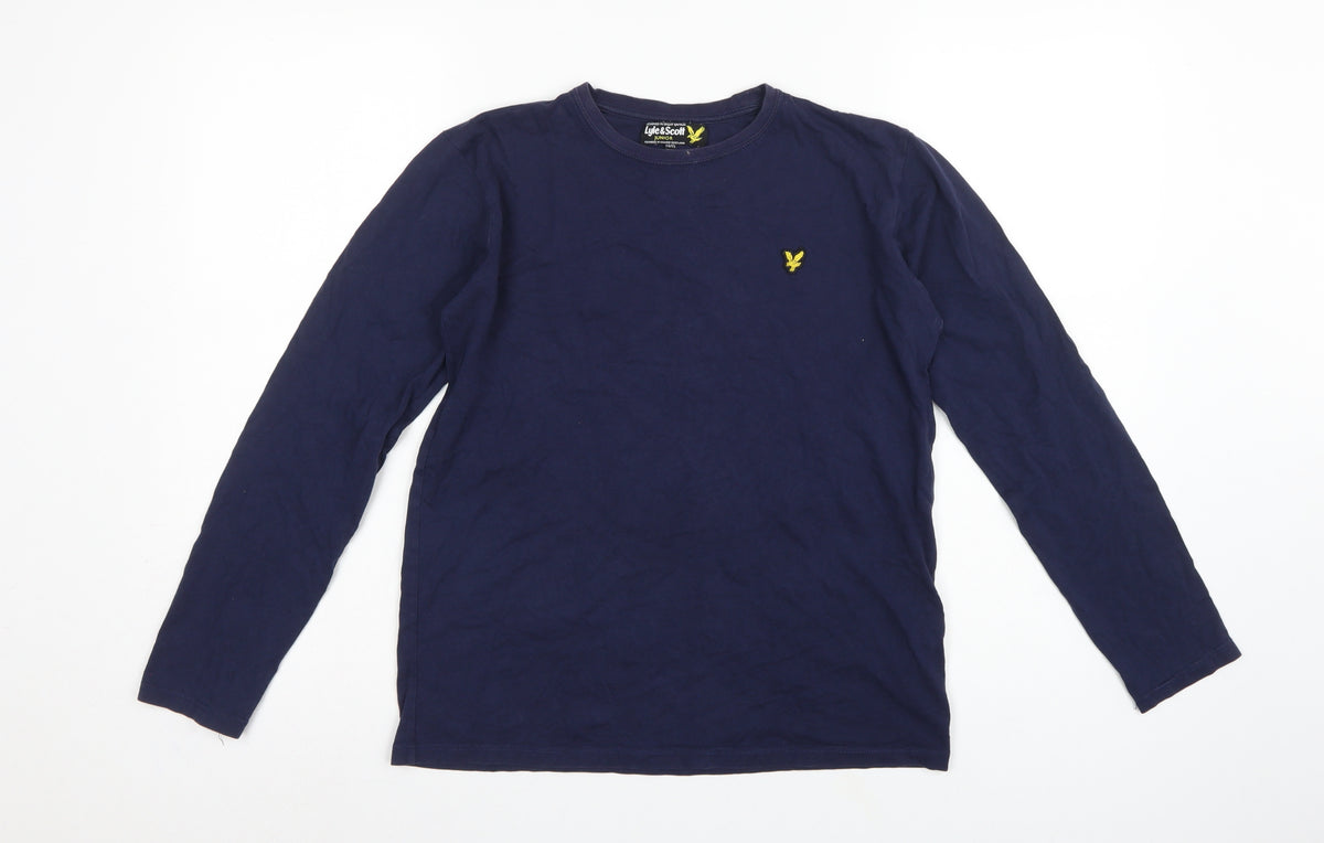 Back view of Lyle & Scott boys’ blue 14-15 years basic long sleeve logo t-shirt