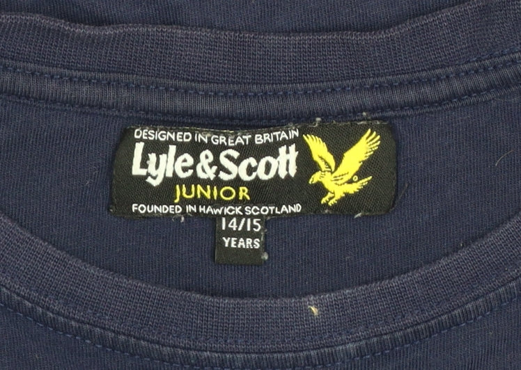 Additional view of Lyle & Scott boys’ blue 14-15 years basic long sleeve logo t-shirt
