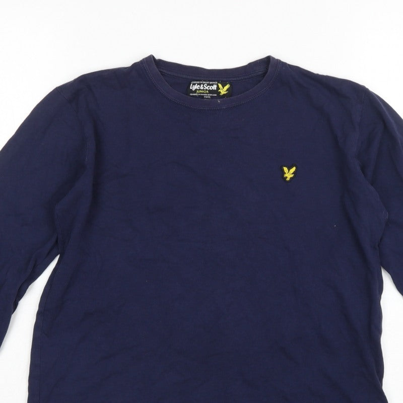 Additional view of Lyle & Scott boys’ blue 14-15 years basic long sleeve logo t-shirt
