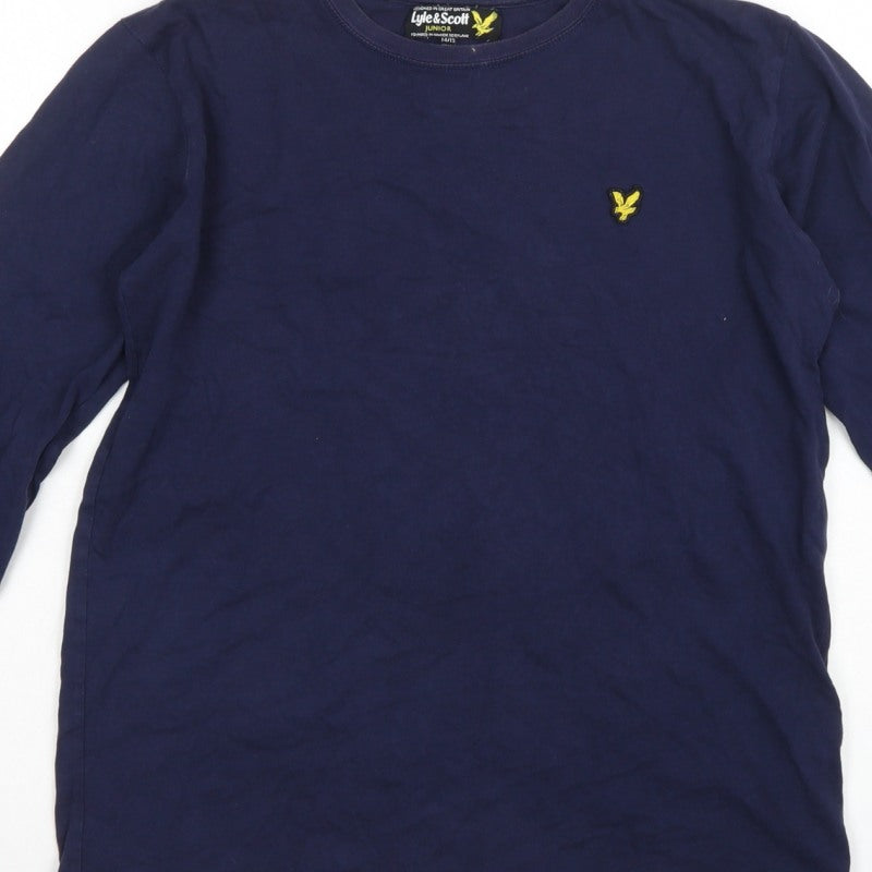 Additional view of Lyle & Scott boys’ blue 14-15 years basic long sleeve logo t-shirt