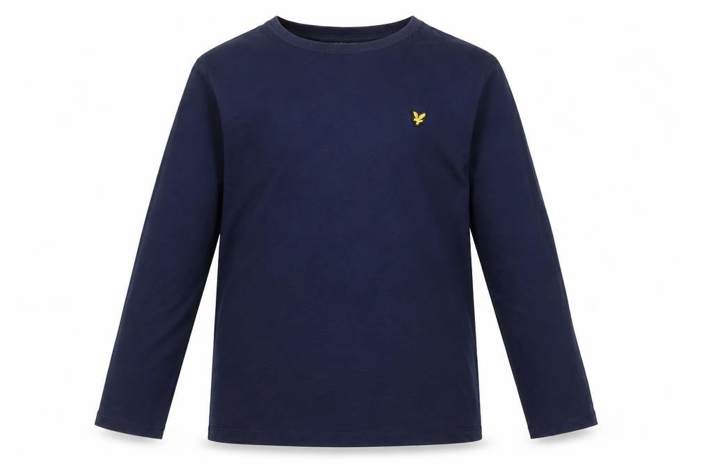 Front view of Lyle & Scott boys’ blue 14-15 years basic long sleeve logo t-shirt